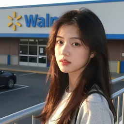 A girl in front of Wal-Mart, CCTV footage, View from high