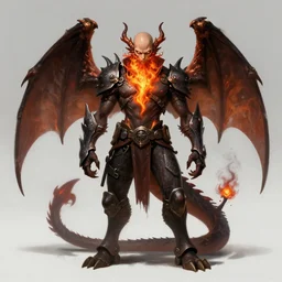 full body anime style human in dragon form, bald, fire beard. fantasy style. very punk / alt aesthetic. wings and tail, a highly detailed, digital painting, artstation, concept art, matte, sharp focus, illustration, art by artgerm and greg rutkowski