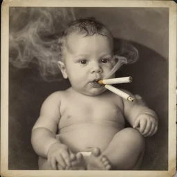 a fetus smoking a joint, misty old photograph
