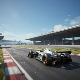 wide angle shot of a futuristic racetrack with confetti on a sunny day with a clear blue sky, cyberpunk, profile shot, digital painting, good value control, unreal engine 5, 8 k, fourze, realistic textures, wipeout 2 0 4 8, f - zero