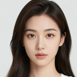pretty asian woman, headshot, symmetrical face, hard lighting, photorealistic