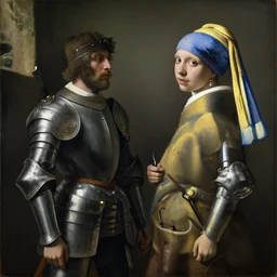 a painting of 2 1 savage in knights armor by vermeer