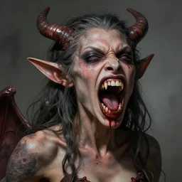 concept art of a demonic devil with mismatched animal features with her bloody toothy mouth open wide reavealing past victeams in the style of zdzisław beksinski in the style of h. r. giger trending on artstation deviantart pinterest furaffinity detailed realistic hd 8 k high resolution