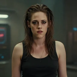 a film portrait still of kristen stewart in blade runner, gritty cyberpunk atmosphere. realism, cinematic lighting, beautiful gothic fantasy photorealistic, 4 k. 8 mm. grainy. panavision.