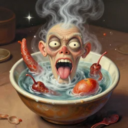 boiling imagination in a bowl, super freaky, ultra detailed, digital painting