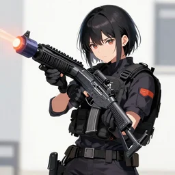 tactical anime girl and her laser rifle