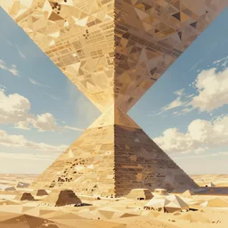 upside-down pyramids in the sky clouds over the polygonal desert, light dust, magnificent, close up, details, sharp focus, elegant, highly detailed, illustration, by Jordan Grimmer and greg rutkowski and PiNe(パイネ) and 薯子Imoko and 香川悠作 and wlop and maya takamura, intricate, beautiful, Trending artstation, pixiv, digital Art