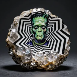 quartz specimen mixed with bernie wrightson frankenstein art optical illusions kinetic patterns jesus soto optical art horror shape