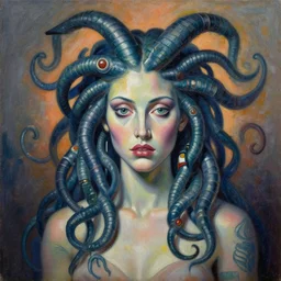 a beautiful painting cyberpunk medusa by picasso realistic oil painting