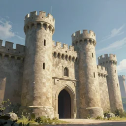 entrance to the castle, fortress, bastion, smooth walls, mystical towers, high fantasy, very long shot, low angle, digital art, digital painting, high quality, landscape background,