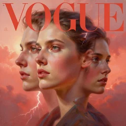 3 d, sci - fi, morning, fashion model face, sun, cinematic, face 3 / 4, lightning, clouds, vogue cover style, stanley kubrick, light red and orange mood, realistic painting, intricate oil painting, high detail, figurative art, multiple exposure, poster art, 3 d, by tooth wu and wlop and beeple and greg rutkowski