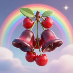 beautiful 3 d render of bell cherry hybrid, magical, rainbow background
