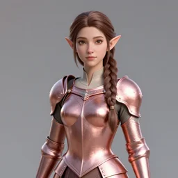 portrait of a regal elf with a long side braid wearing a rose gold breastplate, 3 d render by mandy jurgens, artgerm, and lu ji, centered, artsation contest winner, cgsociety, fantasy art, cryengine, concept art, photorealism, daz 3 d, sketchfab, zbrush, vray