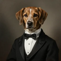 a picture of a dog in a tuxedo in the style of jan gossaert