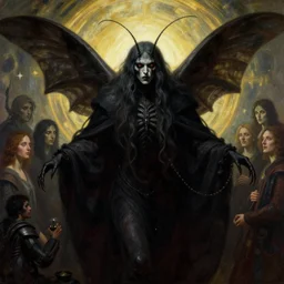 an eerie portrait of the mothman by wayne barlowe, by gustav moreau, by goward, by gaston bussiere, by roberto ferri, by santiago caruso, by luis ricardo falero, by austin osman spare, ( ( ( ( occult art ) ) ) ) saturno butto