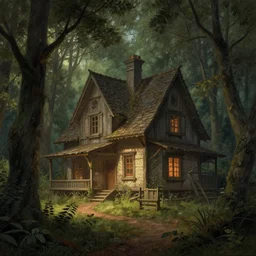 Old house in the forest, lit by the light of gods, year 2100, hyper detailed, artstation, cgsociety by greg rutkowski and by Gustave Dore