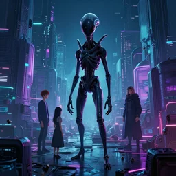 “Alien invasion, Low level, rendered by Beeple, Makoto Shinkai, syd meade, simon stålenhag, environment concept, synthwave style, digital art, unreal engine, WLOP, trending on ArtStation, 4K UHD, image, octane render”
