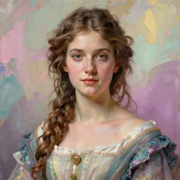 detailed maximalist full-lenght portrait of a woman. 8x HD mixed media 3D collage in the style of John Everett Millais, hyperdetailed illustration in vibrant pastel tones. colourful matte background no frame