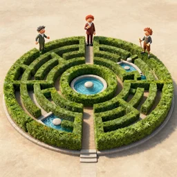 jim henson's labyrinth. hedge maze. three stone - lined ponds lie in a large circular clearing. edgar maxence and caravaggio and michael whelan and delacroix style, artistic, intricate painting, cinematic lighting, hyper realistic, extremely detailed, vivid colors, establishing shot, dramatic lighting