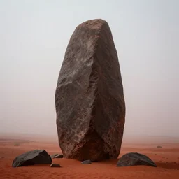 massive obsidian monolith in the red desert, low angle view, foggy, ominous