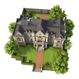 a level design schematic of a large hollywood mansion, top down, in game, unreal engine 5, orthographic, colored, outlined walls