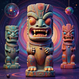 a surreal portrait statue of joe rogan as a psychedelic tiki reptile stone god figure by naoto hattori, android jones, and chris dyer, deep bold colors, galactic dmt entity, depth of field, intricate beautiful painting, billions of details, octane render, portal, 8 k, detailed vector, trending on artstation, cgisociety