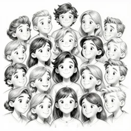 black and white sketch of thousand faces packed together by disney concept artists, blunt borders, rule of thirds