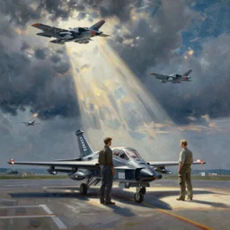 an eyvind earle and theodor severin kittelsen collaborative painting of a scene from top gun