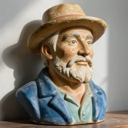 hyper realistic closeup bust of a new england fisherman, painted, colorized, bossons vintage chalkware,