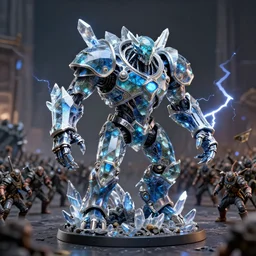 labradorite, armoured chaos golem still frame from warhammer movie, legendary magical crystal construct by wayne barlowe, crystal golem fighting vast army by jakub rozalski, labradorite lightning elemental by malczewski