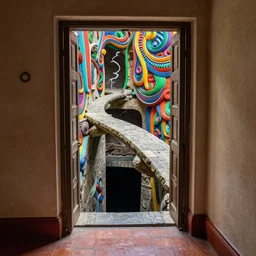 at the end of the hall, the floor vanished and fell to an unknown depth. the outer door could only be reached by a slender bridge of stone, without kerb or rail, that spanned the chasm with one curving spring of fifty feet, intricate, vivid colors, elegant, highly detailed, john park, frazetta, john howe, ruan jia, jeffrey catherine jones