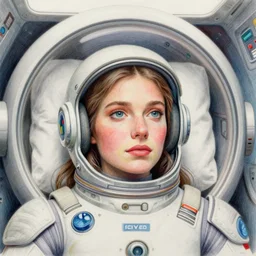 woman waking up in her cryochamber, science fiction, spaceship, bodysuit, finely illustrated face, highly detailed, colored pencil, studio ghibli, tankobon, in the style of ilya kuvshinov and krenz cushart and william - adolphe bouguereau and alphonse mucha