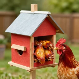 barbeque with chicken wings on it attached to a chicken coop