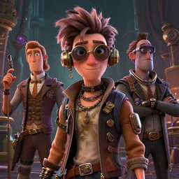 Lofi steampunk portrait, Pixar style by Tristan Eaton and Stanley Artgerm and Tom Bagshaw and Tim Burton