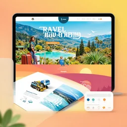 ad concept design for a travel company, modern, vibrant, very detailed
