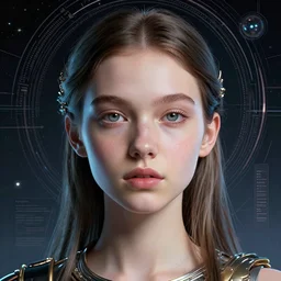 retrofuturistic portrait of a young girl, space graphics art in background, close up, wlop, dan mumford, artgerm, liam brazier, peter mohrbacher, 8 k, raw, featured in artstation, octane render, cinematic, elegant, intricate, 8 k
