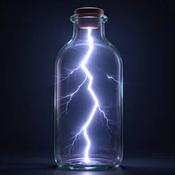 huge lightning storm inside a bottle, dark background, volumetric lighting, unreal engine, ultra detailed, high resolution, by emmanuel shiu