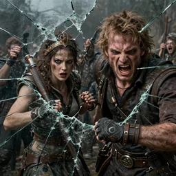 a picture of, the best lack all conviction while the worst are full of passionate intensity, battle of good versus evil, insanely detailed and intricate, hyperrealistic, seen through broken glass
