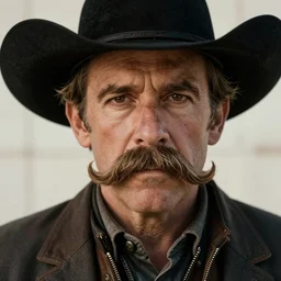 ben stiller with a large mustache. western.