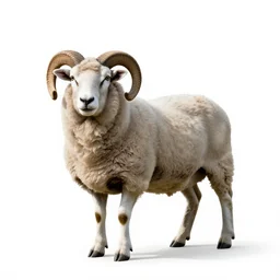 giant sheep, photorealistic wildlife photography, full body, isolated on a pure white background, centered, entire subject in frame, sharp focus, soft studio lighting