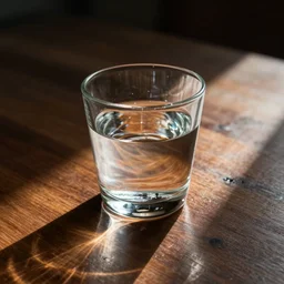 light refraction of a glass cup on a wooden table