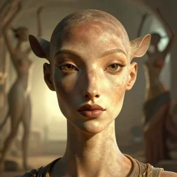 detailed portrait in radical femininity, realistic face sculpted features, ethnic, exotic, deep clear eyes, statuesque gazelle, utopian, optimistic futurist, chiaroscuro, tangible, warm glowing skin, radiant, atmospheric, backlight, arabesque backdrop, contemporary, new wave fashion, natural colors, vintage octane render