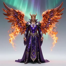 fantasy character portrait, amethyst robe male warlock with burning angel wings, ultra realistic, wide angle, intricate details, aurora artifacts, highly detailed by peter mohrbacher, hajime sorayama, wayne barlowe, boris vallejo, aaron horkey, gaston bussiere, craig mullins