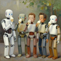 robots queue up to eat ice cream, grant wood, pj crook, edward hopper, oil on canvas