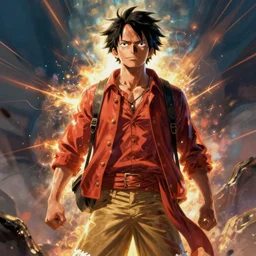 Nicholas cage as monkey d luffy, full body portrait, color, high octane