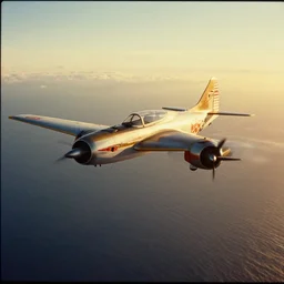 vintage photo of retro air craft flying over the sea in the style of platinum printing photography, cinematic composition, microsoft flight simulator, top gun, golden hour