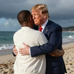 kanye west hugs donald trump on a beach photo hd realistic