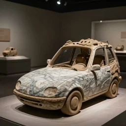 mobile made of heavy clay and marble, museum exhibit, ambient creepy light