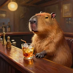capybara drunk at a bar digital art painting