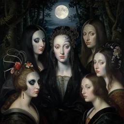 wuxia, forest, moonlight, intricate beautiful faces, painting by agostino arrivabene, vanessa beecroft, anka zhuravleva, mary jane ansell, peter mohbacher, gerald brom